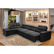 Sofá Canto Chaise Retrátil Reclinável 7Lugares Preto Megasul