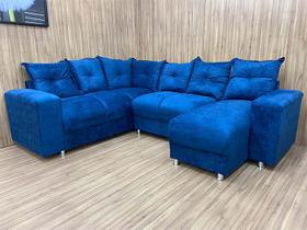 Sofá Canto com chaise Azul 6 Lugares