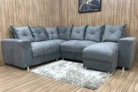 Sofá Canto com chaise Cinza 6 Lugares