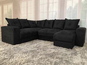 Sofá Canto com chaise Preto 6 Lugares