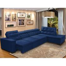 Sofá Canto com Chaise Retrátil e Reclinável 7 Lugares 360x220cm Azul Sttilo Megasul