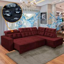Sofá Canto Impermeável Chaise D 285x205 cm Retrátil Reclinável São Paulo Veludo Bordô - SóSofa