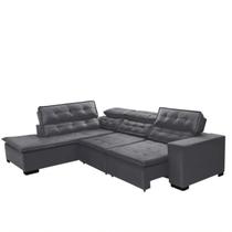 Sofá Canto Reclinável Reclinável 4 Lugares Chaise Pillow 280x220cm Cinza Sttilo Megasul