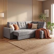 Sofá Canto Retrátil e Reclinável Munique Tamanho 220cm X 175 Cm Cinza