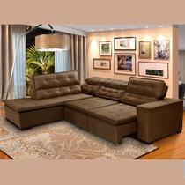 Sofá Canto Retrátil Reclinável Chaise 5 Lugares 280x220cm Marrom Sttilo Megasul