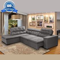 Sofá Canto Retrátil Reclinável Chaise 5Lugares CinzaMegasul