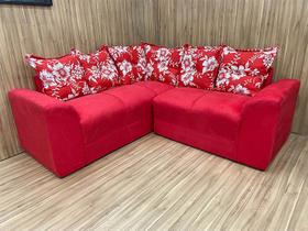 Sofá Canto Vermelho com Floral 608/16 Belo Sofá Canto Vermelho com Floral 608/16 Belo