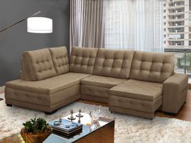 Sofá Chaise Canto 5 Lug Retrátil Reclinável 2,85x2,05 Mola Bonnel Pillow Rio Veludo Bege - SóSofá
