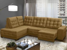 Sofá Chaise Canto 5 Lug Retrátil Reclinável 2,85x2,05 Mola Bonnel Pillow Rio Veludo Dourado - SóSofá