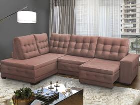 Sofá Chaise Canto 5 Lug Retrátil Reclinável 2,85x2,05 Mola Bonnel Pillow Rio Veludo Rose - SóSofá