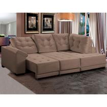 Sofá Chaise Canto 5 Lugares 250 Cm Mola Bonnel Cama Retrátil D26 Luxury Suede Bege - SóSofá