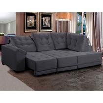 Sofá Chaise Canto 5 Lugares 250 Cm Mola Bonnel Cama Retrátil D26 Luxury Suede Cinza - SóSofá Sofá Chaise Canto 5 Lugares 250 Cm Mola Bonnel Cama Retrátil D26 Luxury Suede Cinza - SóSofá