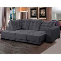Sofá Chaise Canto 5 Lugares 250 Cm Mola Bonnel Cama Retrátil D26 Luxury Suede Cinza - SóSofá
