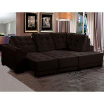 Sofá Chaise Canto 5 Lugares 250 Cm Mola Bonnel Cama Retrátil D26 Luxury Suede Preto - SóSofá