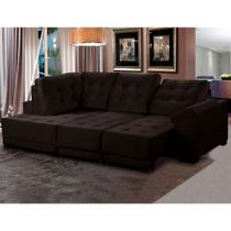 Sofá Chaise Canto 5 Lugares 250 Cm Mola Bonnel Cama Retrátil D26 Luxury Suede Preto - SóSofá