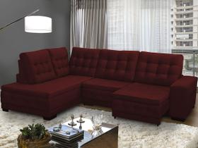 Sofá Chaise Canto 5 Lugares Retrátil 2,85x2,05 Mola Bonnel Pillow Rio Suede Vermelho Bordo - SóSofá