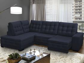 Sofá Chaise Canto 5 Lugares Retrátil 2,85x2,05 Mola Bonnel Pillow Rio Veludo Azul Escuro - SóSofá