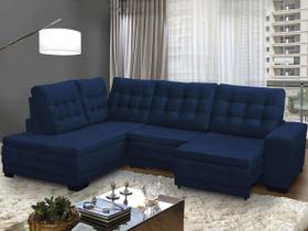 Sofá Chaise Canto 5 Lugares Retrátil Reclinável 2,85x2,05 Mola Bonnel Pillow Rio Suede Azul - SóSofá