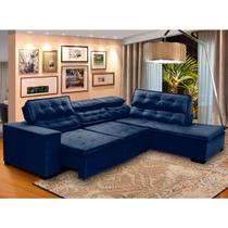 Sofá Chaise D Retrátil de Canto 280 x 220 Cm Mola Bonnel Pillow D28 Stillo Veludo Azul - Grandellar