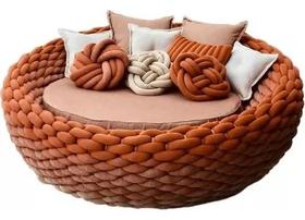 Sofá Chaise De Alumínio E Tricô Náutica Para Varanda Sala