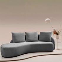 Sofá Chaise Decorativa Emilia 270cm com Almofadas Linho Cinza G92 - Gran Belo