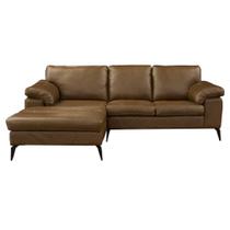 Sofá Chaise Esquerdo 3 Lugares Maitê 272cm Couro Marrom - Sallar Home