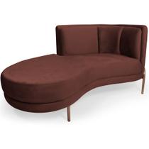 Sofá Chaise Esquerdo Sala de Estar Penélope Base Cobre Veludo Bordô - CasaePoltrona