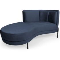 Sofá Chaise Esquerdo Sala de Estar Penélope Base Preto Suede Azul Marinho - Nexta Casa