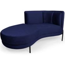 Sofá Chaise Esquerdo Sala de Estar Penélope Base Preto Veludo Azul Escuro - Nexta Casa