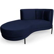 Sofá Chaise Esquerdo Sala de Estar Penélope Base Preto Veludo Azul Marinho - Nexta Casa