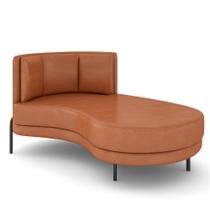 Sofá Chaise Longue Sala de Estar Living Lucca Direito D02 material sintético Camel B-14 - Lyam Decor