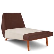 Sofá Chaise Longue Sala de Estar Living Parisi D02 material sintético Marrom B-38 Linho Cru D-461 - Lyam Decor