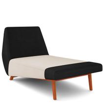 Sofá Chaise Longue Sala de Estar Living Parisi D02 material sintético Preto B-159 Linho Cru D-461 - Lyam Decor