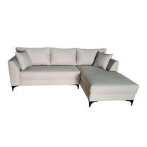 Sofá Chaise Pierri Lado Direito Tecido Linho Pé Aço Preto 240x160cm