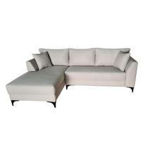 Sofá Chaise Pierri Lado Esquerdo Tecido Linho Pé Aço Preto 240x160cm