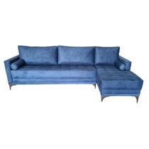 Sofá Chaise Resty Lado Direito Pé Aço Cromado Prata Tecido Suede 260x140cm