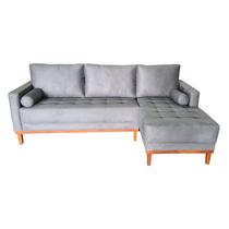 Sofá Chaise Resty Lado Direito Tecido Suede Pé Base Madeira 220x140cm