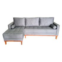 Sofá Chaise Resty Lado Esquerdo Base Madeira Tecido Suede 220x140cm