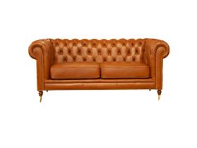 Sofá Chester Duo de Couro 2 Lugares Conhaque com Brilho - Mempra Design