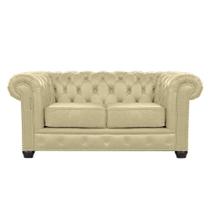 Sofá Chesterfield 2 Lugares com Pés Madeira Couro Bege - Gran Belo Sofá Chesterfield 2 Lugares com Pés Madeira Couro Bege - Gran Belo