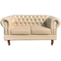 Sofá Chesterfield 2 Lugares Dom Pedro Vintage Retrô Capitonê Couro Bege