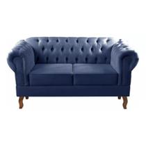 Sofá Chesterfield 2 Lugares Dom Pedro Vintage Retrô Capitonê Suede Azul Marinho