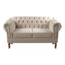 Sofá Chesterfield 2 Lugares Dom Pedro Vintage Retrô Capitonê Suede Bege Claro