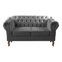 Sofá Chesterfield 2 Lugares Dom Pedro Vintage Retrô Capitonê Suede Cinza Grafite