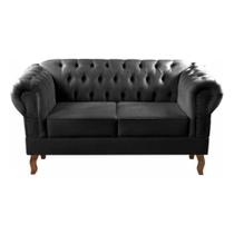 Sofá Chesterfield 2 Lugares Dom Pedro Vintage Retrô Capitonê Suede Preto