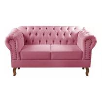 Sofá Chesterfield 2 Lugares Dom Pedro Vintage Retrô Capitonê Suede Rosa Sofá Chesterfield 2 Lugares Dom Pedro Vintage Retrô Capitonê Suede Rosa