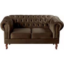 Sofá Chesterfield 2 Lugares Dom Pedro Vintage Retrô Capitonê Veludo Marrom