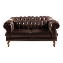 Sofá Chesterfield 2 Lugares Duquesa Vintage Retrô Capitonê Couro Marrom
