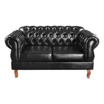 Sofá Chesterfield 2 Lugares Duquesa Vintage Retrô Capitonê Couro Preto