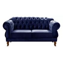 Sofá Chesterfield 2 Lugares Duquesa Vintage Retrô Capitonê Suede Azul Marinho